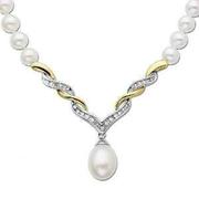 14k Gold Pearl and Diamond Drop Necklace