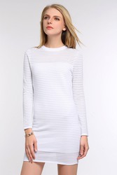 Brand New Stripe Dress with Sheer Detailing in White