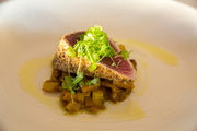 Cook Delicious Spice Crusted Tuna with Pickled Quince and Fennel Chutn
