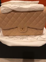 Authentic chanel classic handbag caviar jumbo double flap light beige 